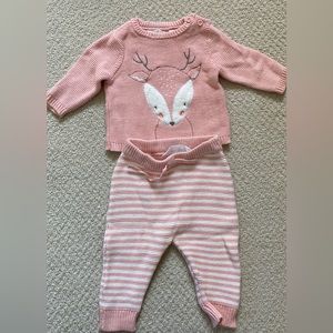 Rene Rofe baby girl 0-3 mo two piece knit pant and sweater set.